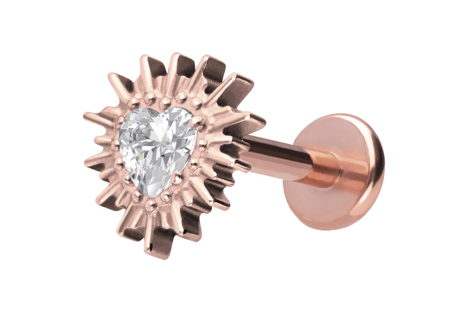 Titan Labret Piercing mit Push Fit KRISTALLHERZ + SONNENSTRAHLEN